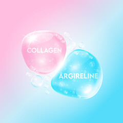 Argireline (Acetyl hexapeptide-3) and Collagen pink for skin care. Vitamins complex moisturizing from nature oxygen bubble. Beauty treatment nutrition skin care design. Medical concepts. 3D Vector.