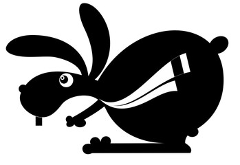 Original silhouette of cartoon rabbit or hare. 
Illustration of cute rabbit or hare. Black on white background

