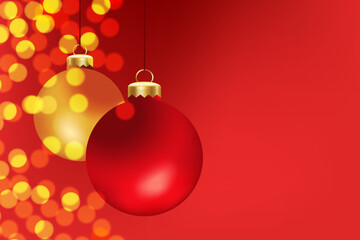 Fototapeta premium Greeting Card golden lights, Happy New Year 2023 background, realistic Christmas ball, print cards, banner, poster, Greeting Card, golden, lights, Happy New Year,2023, background, bokeh, realistic, Ch