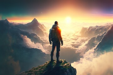 Digital illustration about climber on the mountain.