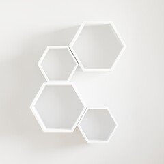 white wooden Hexagon shelf and empty shelf, copy space, mock up, hexegon.