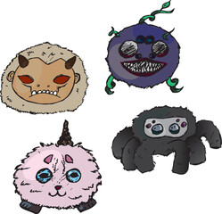 halloween monster stickers. a set of different non-existent animals. layout of unusual children's toys for the holiday
