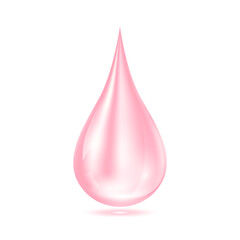 Obraz premium Collagen solution drop pink. Realistic 3d on white background. For beauty treatment nutrition skincare design. Medical and scientific concepts. Vector EPS10.