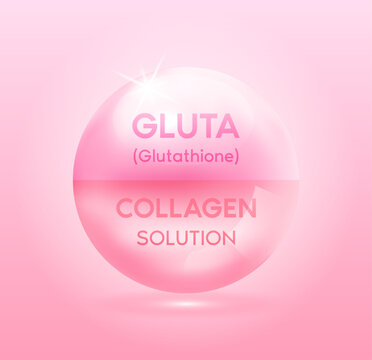 Glutathione and collagen solution pink. vitamins complex serum chemical formula. Beauty treatment nutrition skincare design. Medical and scientific concepts. 3D Vector EPS10.