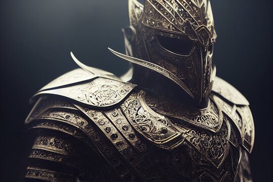Knight in intricate, glistening armor