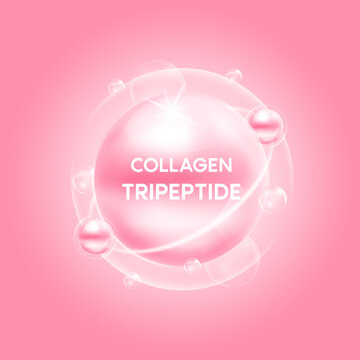 Collagen tripeptide pink and bubble oxygen serum chemical formula. Beauty treatment nutrition skincare design. Medical and scientific concepts. 3D Vector EPS10.