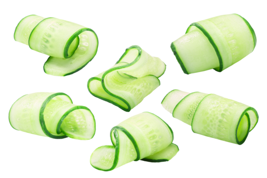 Cucumber curls, rolled up slices or shavings, isolated png