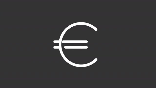 Animated euro white line ui icon. European currency. Economics. Seamless loop HD video with alpha channel on transparent background. Isolated user interface symbol motion graphic design for night mode