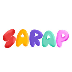 Lettering of the Filipino word "Sarap" (Deliciousness) in rainbow colors