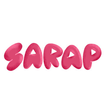 Lettering of the Filipino word "Sarap" (Deliciousness) in pink