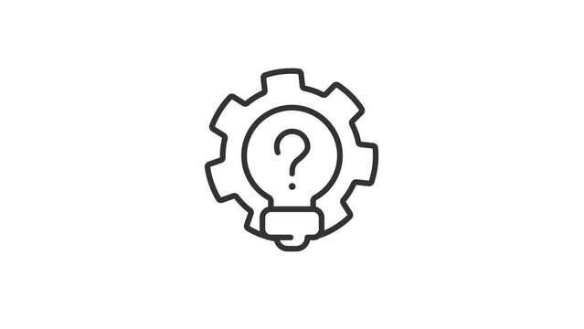 Animated find ideas linear icon. Creative question. Lightbulb and cogwheel. Look for innovation. Seamless loop HD video with alpha channel on transparent background. Outline motion graphic animation