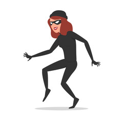 Fraud girl, hacker, thief, criminal. Corruption, cyber attack, web fraud, bank security issue. Flat style, vector.