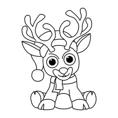 Cute raindeer cartoon characters vector illustration. For kids coloring book.