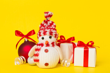 Beautiful christmas toys on color background