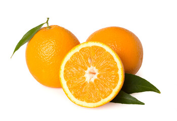 Fresh oranges isolated on white, top view
