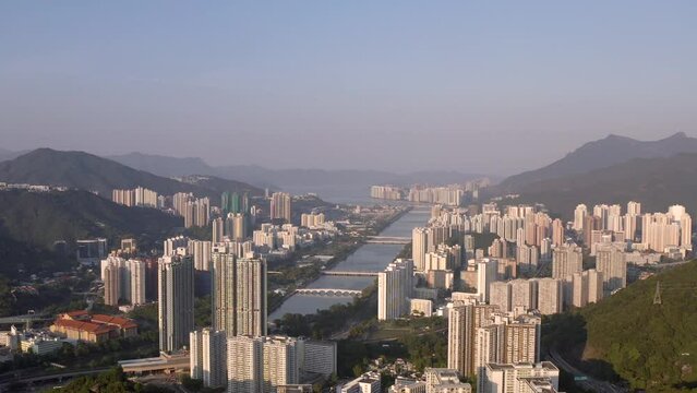 flying along the Shing Mun River, Sha Tin, Hong Kong