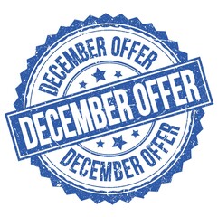 Fototapeta premium DECEMBER OFFER text on blue round stamp sign