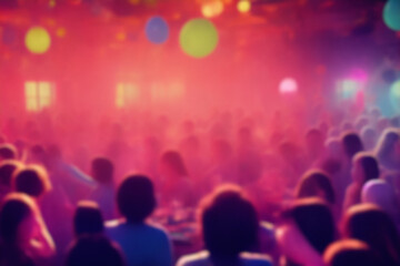 Blurred background revelry shindig. Night party with colored light 