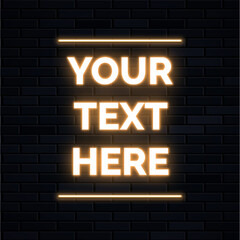 Neon light text effect, editable glowing text style. Brick background