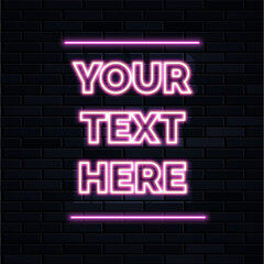 Neon light text effect, editable glowing text style. Brick background
