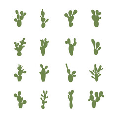 green silhouettes of cactuses, agave. Vector illustration