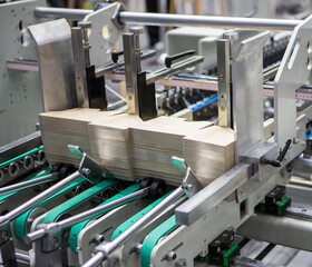 Production of automatic box folder gluer machine for box or carton packaging. Printing industry	