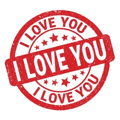 I LOVE YOU text written on red round stamp sign.