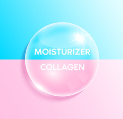 Collagen and Moisturizer solution in the shape pink blue drop water. Glutathione vitamins complex. Beauty treatment nutrition skincare design. Medical concepts. 3D Realistic Vector.