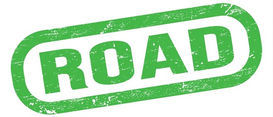 ROAD, text on green rectangle stamp sign.