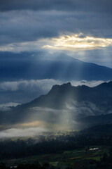Fog in the montains in the morning