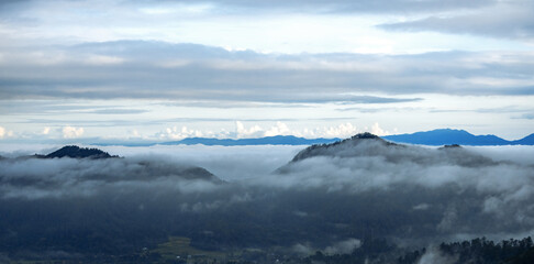Fog in the montains in the morning