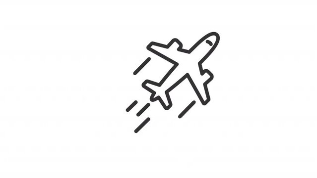Animated plane linear icon. Commercial flight. Travelling. Landing and departure. Seamless loop HD video with alpha channel on transparent background. Outline motion graphic animation