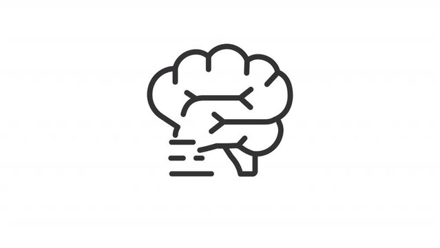 Animated brain activity linear icon. Cognitive process. Human body organ. Mindset. Seamless loop HD video with alpha channel on transparent background. Outline motion graphic animation