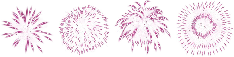 Set Of Realistic Glowing Pink Fireworks Brightly Shining Illustration Design
