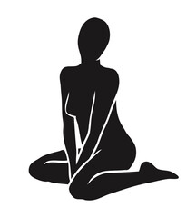 Vector flat illustration with inspired by Henri Matisse abstract woman silhouette. The female figure in minimalistic aesthetic cut out style. Trendy poster in collage technique isolated.