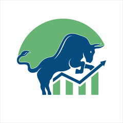 Bull with chart bar logo design. Finance vector logo design.