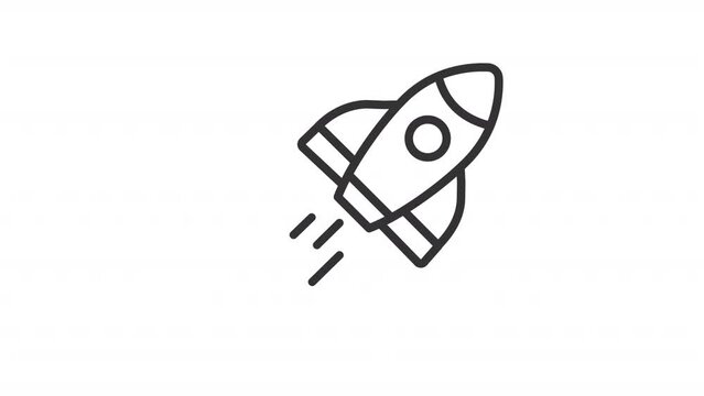 Animated rocket linear icon. Launch spacecraft into cosmos. Space shuttle. Startup. Seamless loop HD video with alpha channel on transparent background. Outline motion graphic animation