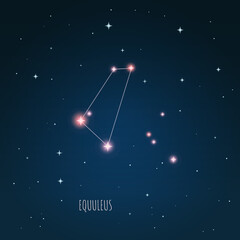 Constellation Equuleus scheme in starry sky. Open space. Vector illustration Equuleus constellation through a telescope.  © iryna