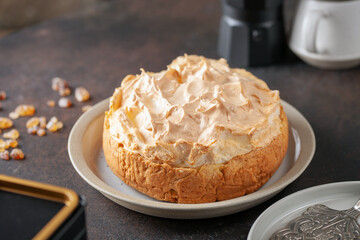 Delicious homemade cheesecake with glazed merengue.