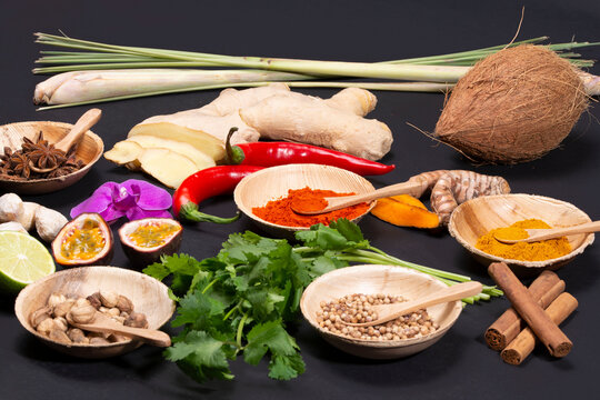 A collection of Indonesian ingredients from Asian cuisine.