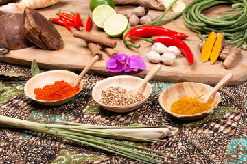 A collection of Indonesian ingredients from Asian cuisine.