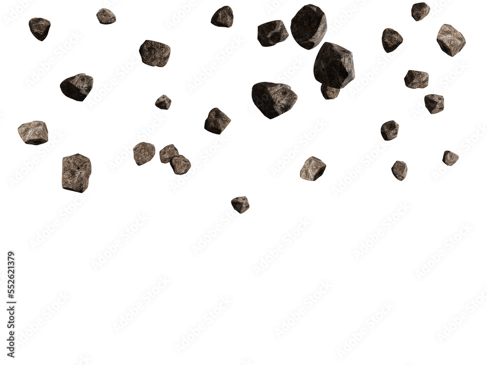 Wall mural falling rocks isolated transparency background. 3d rendering illustration.
