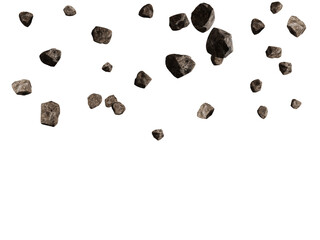  Falling rocks isolated transparency background. 3d rendering illustration.