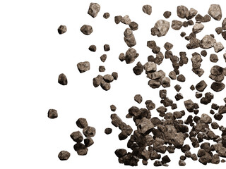  Falling rocks isolated transparency background. 3d rendering illustration.