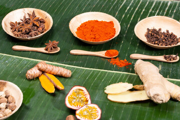 A collection of Indonesian ingredients from Asian cuisine.