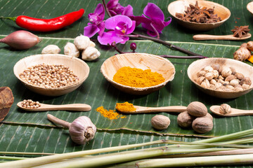 A collection of Indonesian ingredients from Asian cuisine.