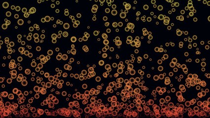 Bright air bubbles float in dark background.