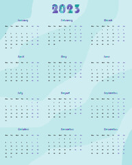 calendar for 2023 on a colored background and white backgraund