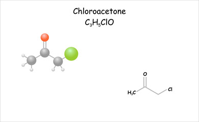 Stylized molecule model/structural formula of chloroacetone.