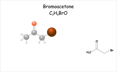 Stylized molecule model/structural formula of bromoacetone.